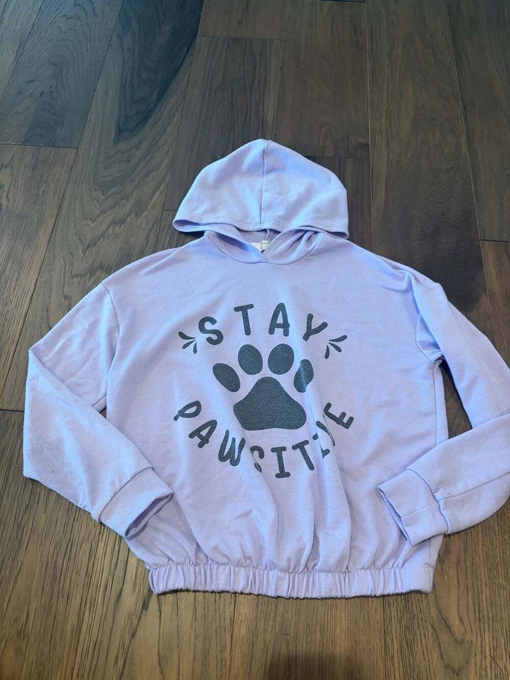 Moa Moa Girls Stay Pawsitive Hoodie Sweatshirt Lavender Size L